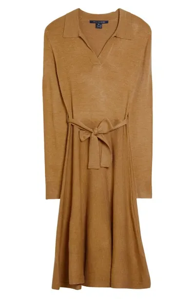 French Connection Judith Tie Waist Long Sleeve A-line Dress In 20-camel