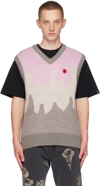 Icecream Drippy Patterned Intarsia-knit Vest In Grey