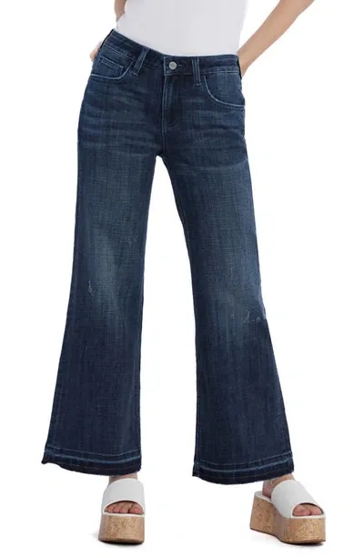 Hint Of Blu Ruby Release Hem Relaxed Straight Leg Jeans In Deep Blue