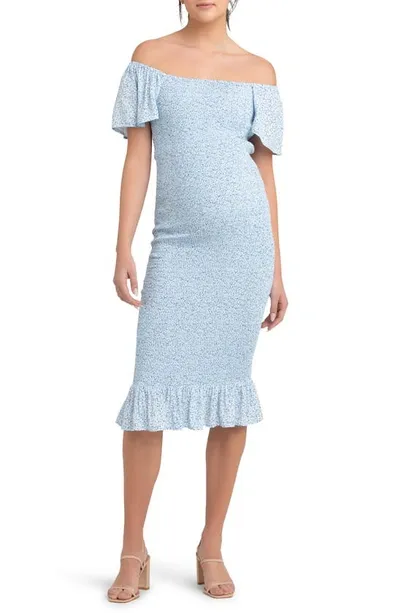 Ripe Maternity Selma Shirred Body-con Maternity Dress In Pale Blue