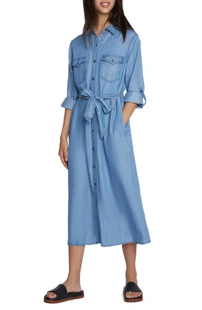 Wash Lab Denim Soft Denim Belted Midi Shirtdress In Perch Blue