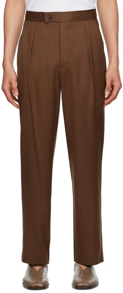 King & Tuckfield Cotton And Linen Pants In Brown