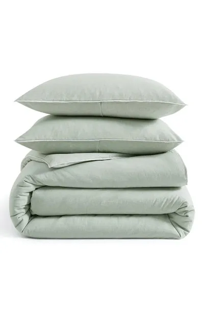 Dkny Pure Washed Linen-blend Duvet Set, Full/queen In Sage