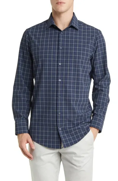 Mizzen + Main Leeward Navy Dallas Plaid No-tuck Stretch Performance Button-up Shirt In Blue