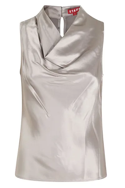 Staud Gesture Cowl Neck Satin Top In Silver