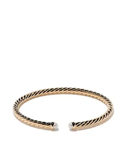 David Yurman 18kt Yellow Gold Cable Spira Pearl Cuff Bracelet In 88bpe