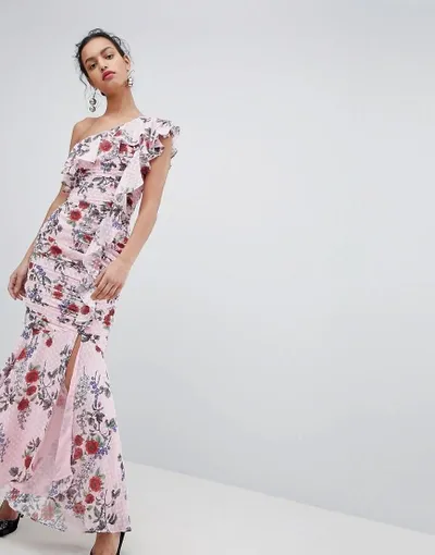 Keepsake One Shoulder Floral Maxi Dress-pink