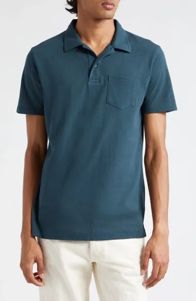 Sunspel Riviera Cotton Polo In Peacock