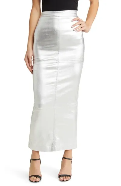 Nikki Lund Iggy Metallic Maxi Skirt In Silver