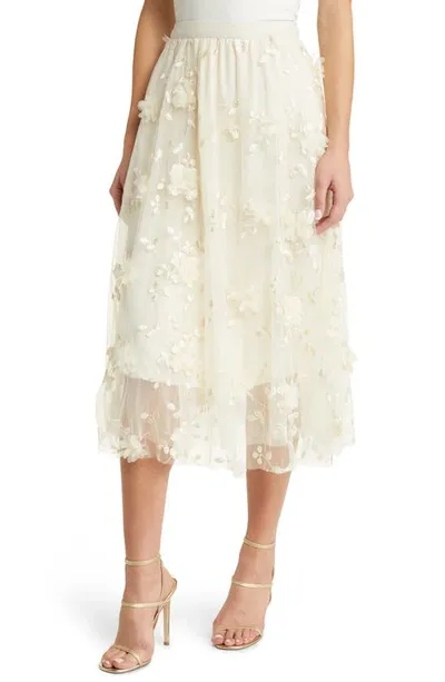 Nikki Lund Audra Floral Appliqué Chiffon Maxi Skirt In Cream