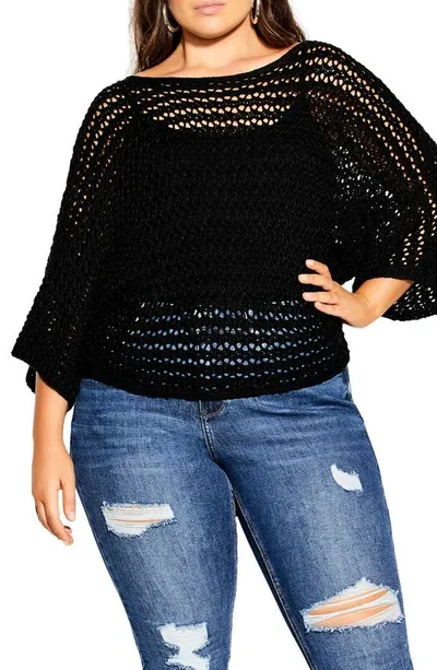 City Chic Cool Pointelle Knit Sweater In Black