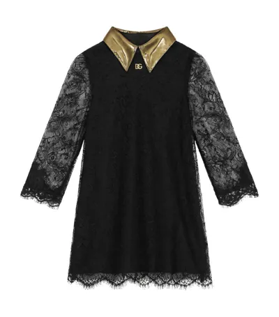 Dolce & Gabbana Kids' Long-sleeve Lace Dress In Black