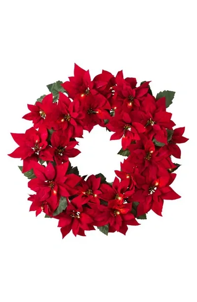 Balsam Hill Poinsettia 26-inch Led Light Wreath In Red