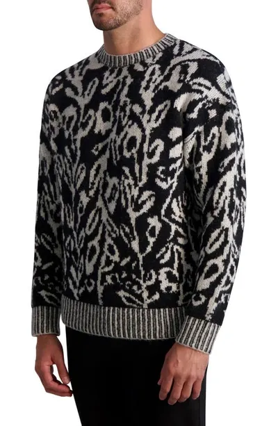 Karl Lagerfeld Floral Wool Blend Jacquard Sweater In Black White