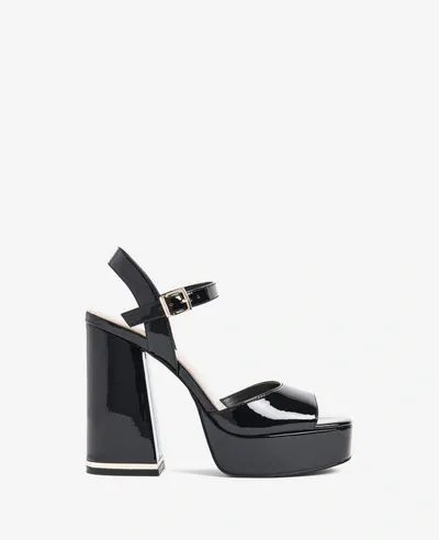 Kenneth Cole Dolly Ankle Strap Platform Heeled Sandal In Black Patent