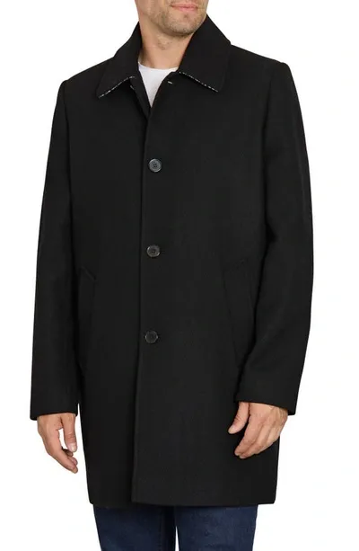 Sam Edelman Single Breasted Wool Blend Coat In Black Twill