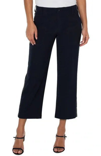 Liverpool Los Angeles Chain Trim Crop Wide Leg Stretch Crepe Cargo Trousers In Onyx