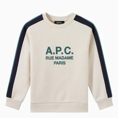 Apc A.p.c. Jani Ivory/green Crewneck Sweatshirt