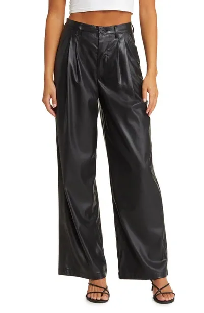 Blanknyc Faux Leather Wide Leg Trousers In Black