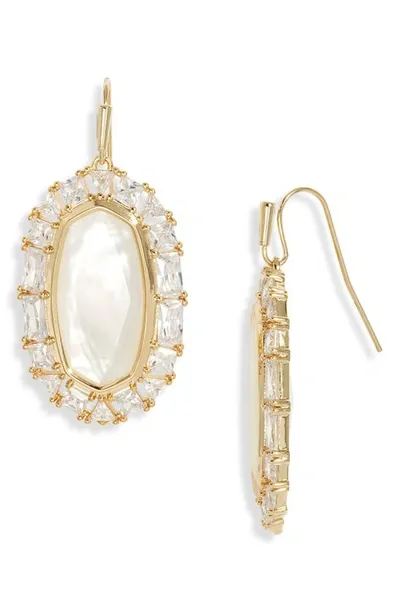 Kendra Scott Elle Crystal Frame Mother-of-pearl Drop Earrings In Gold Ivory Mother Of Pearl