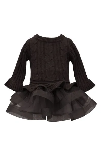 Iris & Ivy Kids' Mixed Media Tiered Sweater Dress In Black