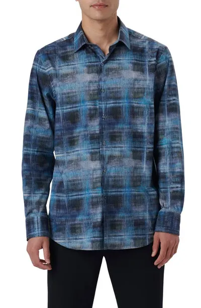 Bugatchi Julian Shaped Fit Print Button-up Shirt In Dusty-blue