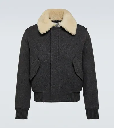 Ami Alexandre Mattiussi Shearling-collar Wool Bomber Jacket In Brown