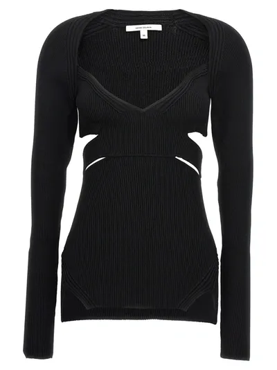 Nensi Dojaka Ribbed Knit V-neck Sweater With Cut-outs In Black