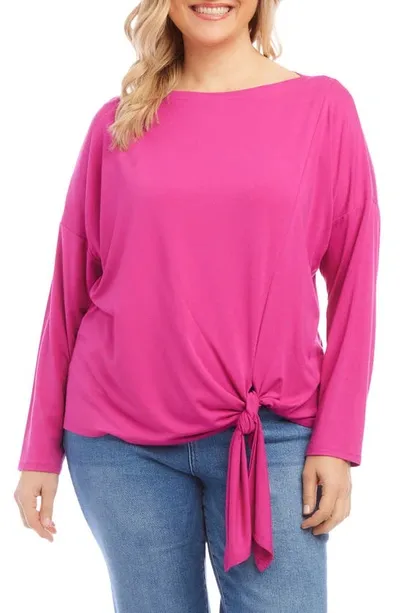 Karen Kane Boat Neck Tie Front Top In Hot Pink