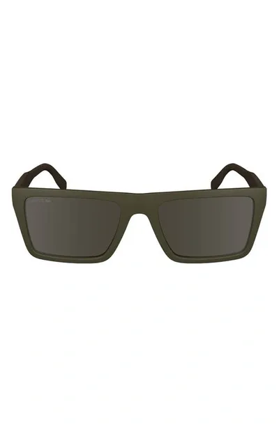 Lacoste Sport 56mm Rectangular Sunglasses In Matte Khaki