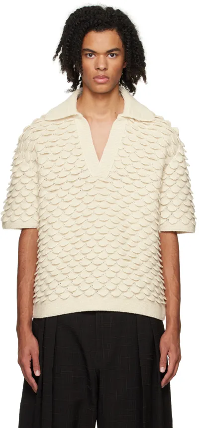 Bottega Veneta Off-white Fish Scale Polo In Beige