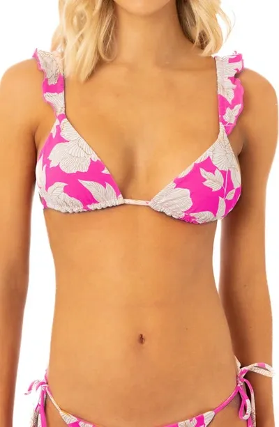 Maaji Floral Duo Crush Reversible Triangle Bikini Top In Pink