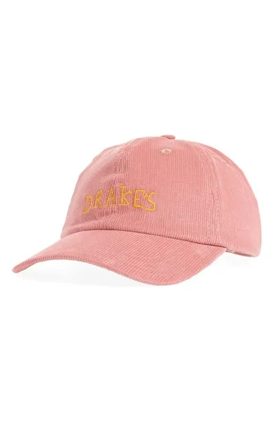 Drake's Embroidered Logo Corduroy Baseball Cap In Pink