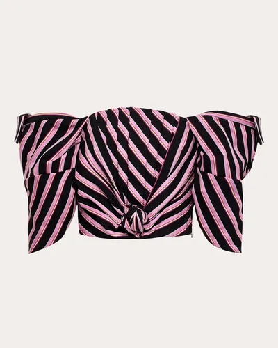 Hellessy Maggie Stripe Off-shoulder Cropped Bustier In Pink