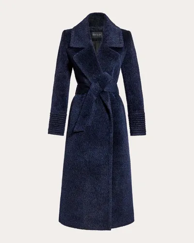 Sentaler Boucle Notch Collar Wrap Coat In Midnight Blue