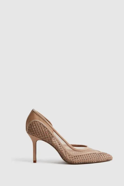 Reiss Nude Keri Embellished Mesh Court Shoes