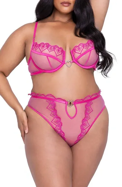 Roma Confidential Bubblegum Heart Underwire Bra & Tanga Set In Pink