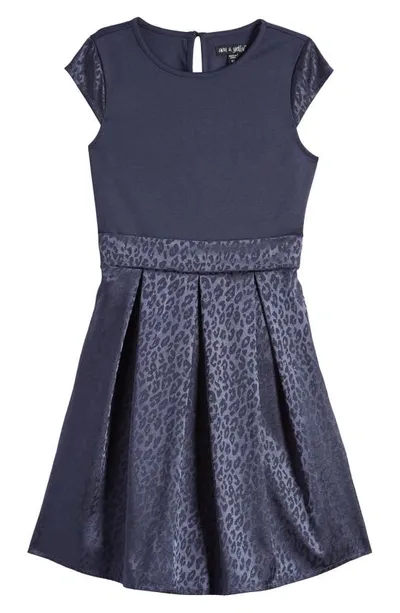 Ava & Yelly Kids' Mixed Media Dress In Navy