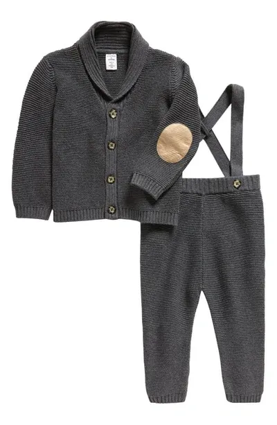 Nordstrom Babies'  Knit Cotton Cardigan & Suspender Pants Set In Grey Medium Charcoal Heather