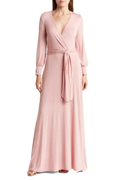 Go Couture Long Sleeve Faux Wrap Maxi Dress In Mauve