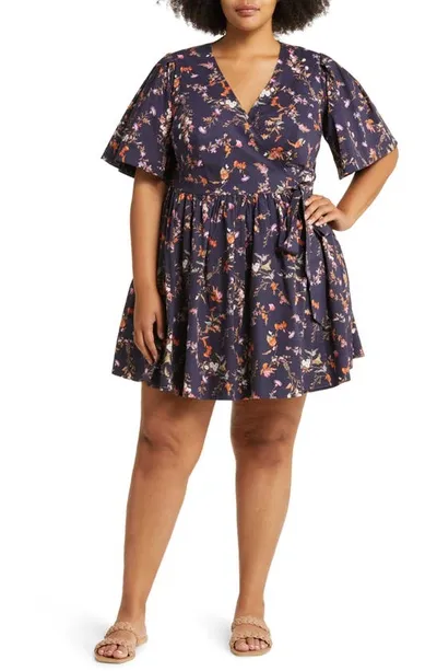 Leota Alena Flutter Sleeve Wrap Dress In Scattered Navy Multi