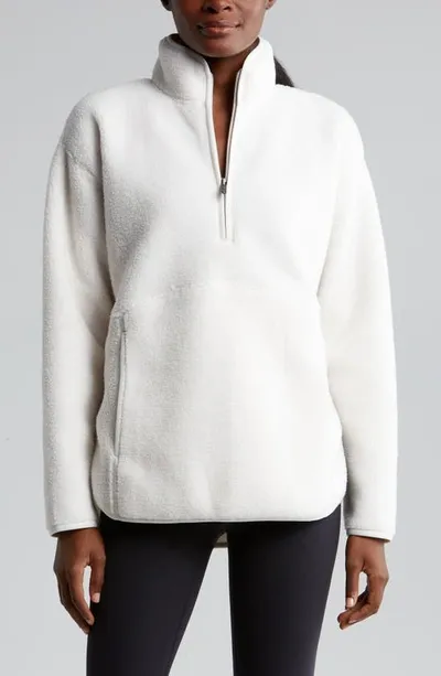 Zella Faux Shearling Half Zip Jacket In Ivory Egret