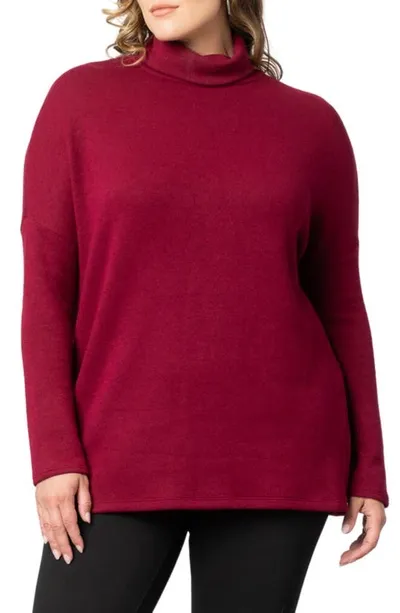 Kiyonna Paris Turtleneck Tunic Sweater In Burgundy