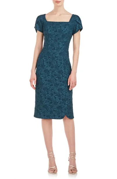 Js Collections Floral Jacquard Sheath Dress In Midnight Forest