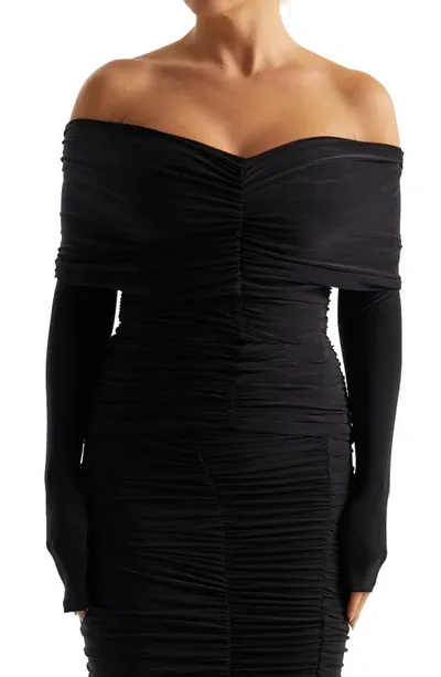 Naked Wardrobe Ruched Off The Shoulder Jersey Top In Black