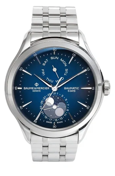 Baume & Mercier Clifton Automatic Moon Phase Bracelet Watch, 42mm In Lacquered Blue