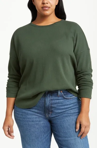 Treasure & Bond Oversize Organic Cotton Blend Thermal Top In Green Wood