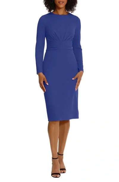 Maggy London Gathered Empire Waist Long Sleeve Dress In Sodalite Blue