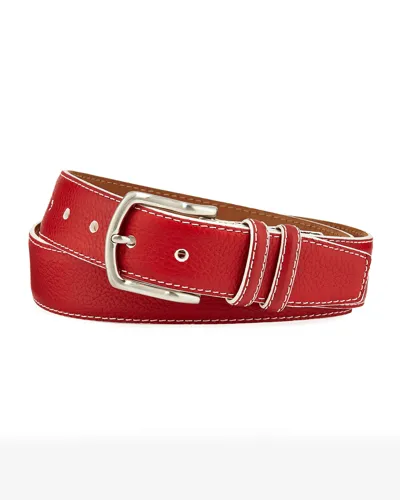 W. Kleinberg Men's South Beach Pebbled Leather Belt In Red