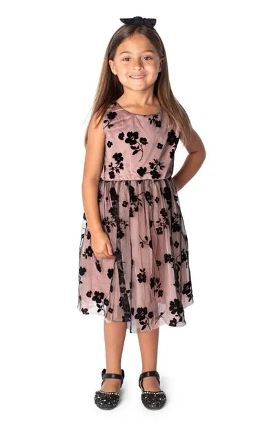 Popatu Kids' Floral Mesh & Tulle Dress In Peach